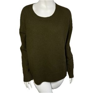 Rachel Zoe 100% Cashmere Sweater Side Slits Sz L Hunter Green Cozy Luxury Preppy